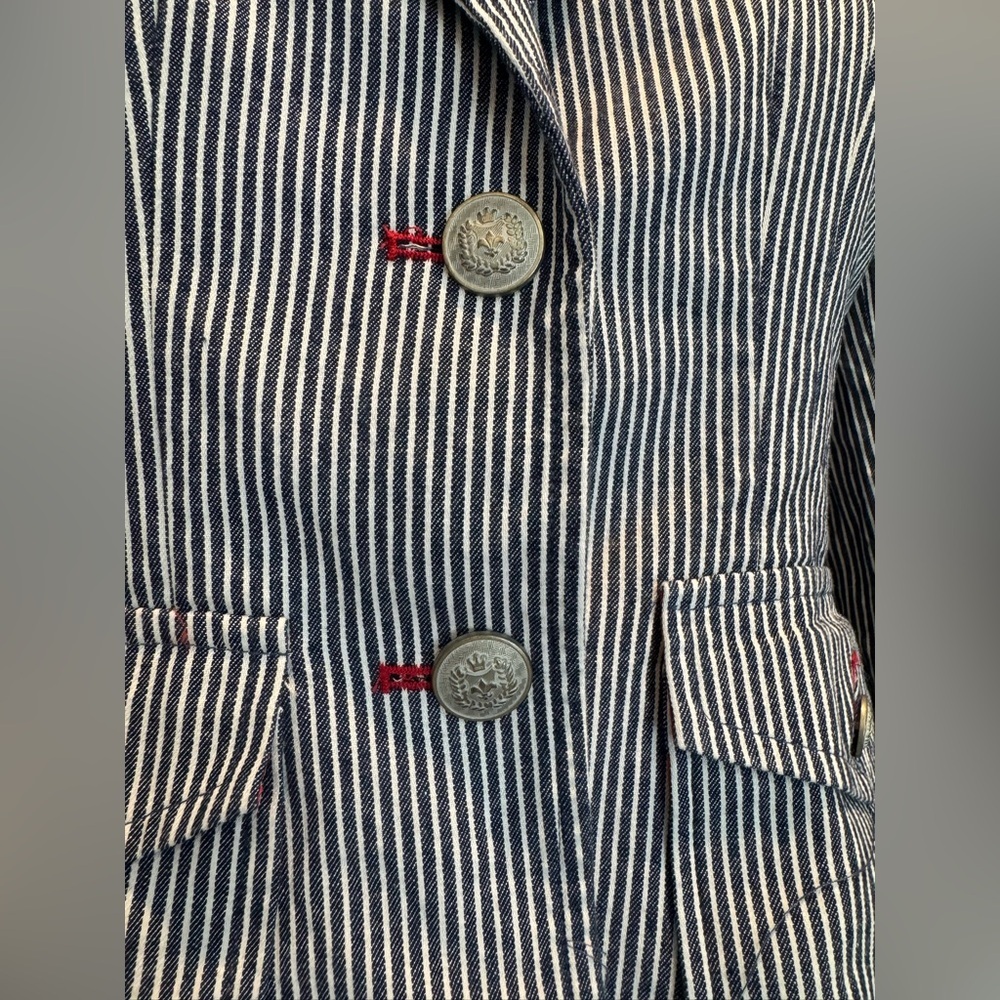 Nautical Striped Blazer Navy White Cotton Jacket Preppy Size 4 Bigio - Picture 4 of 9